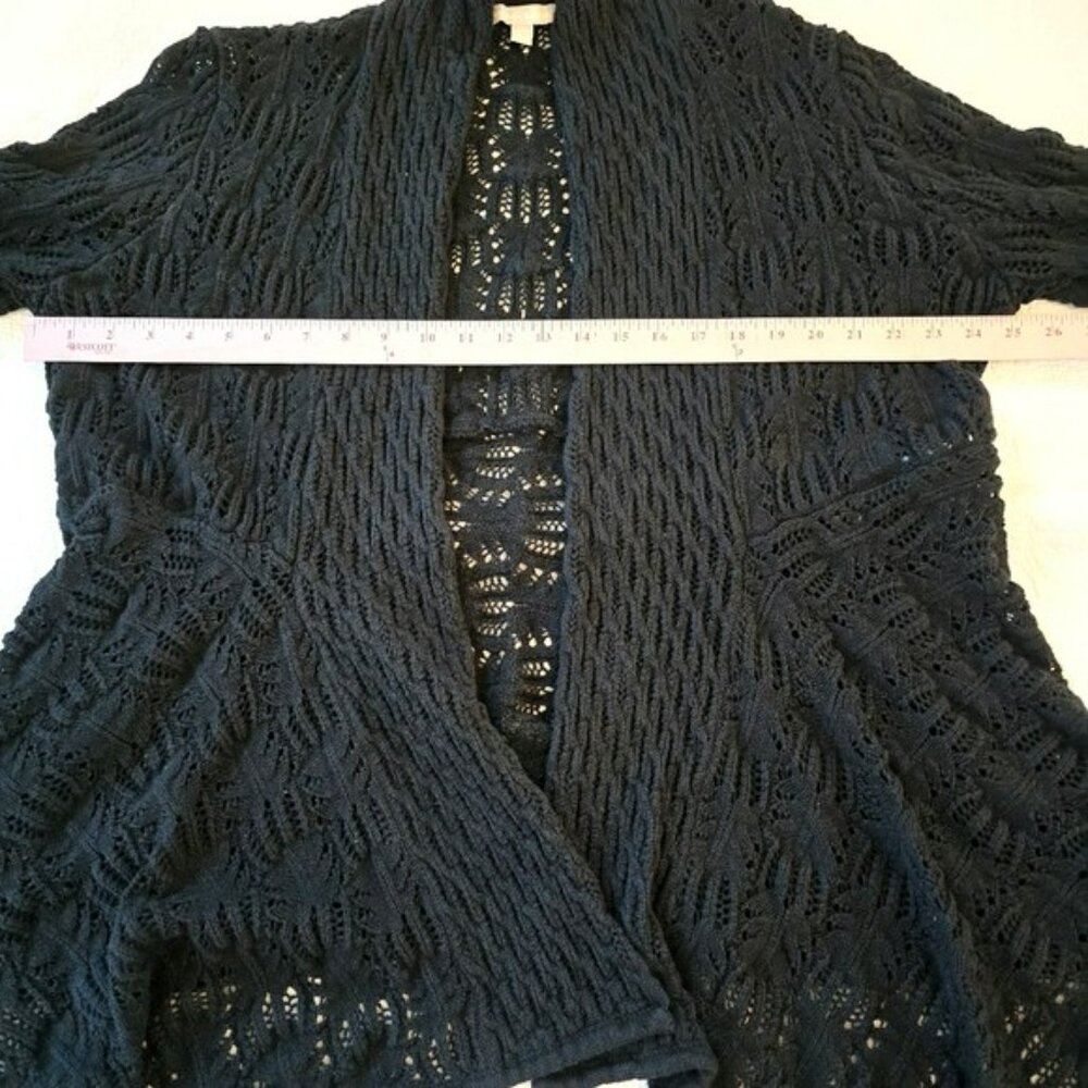 Woman Within Women's Open Front Cardigan Sweater Black Size 1X Long Flowy Knit - Picture 12 of 16